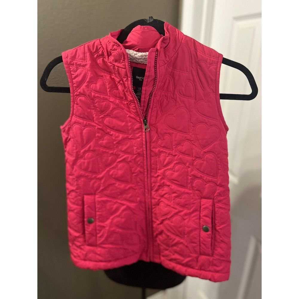 GAP Kids Girls Puffer Vest Jacket‎ Coat Pink Hearts Size XL